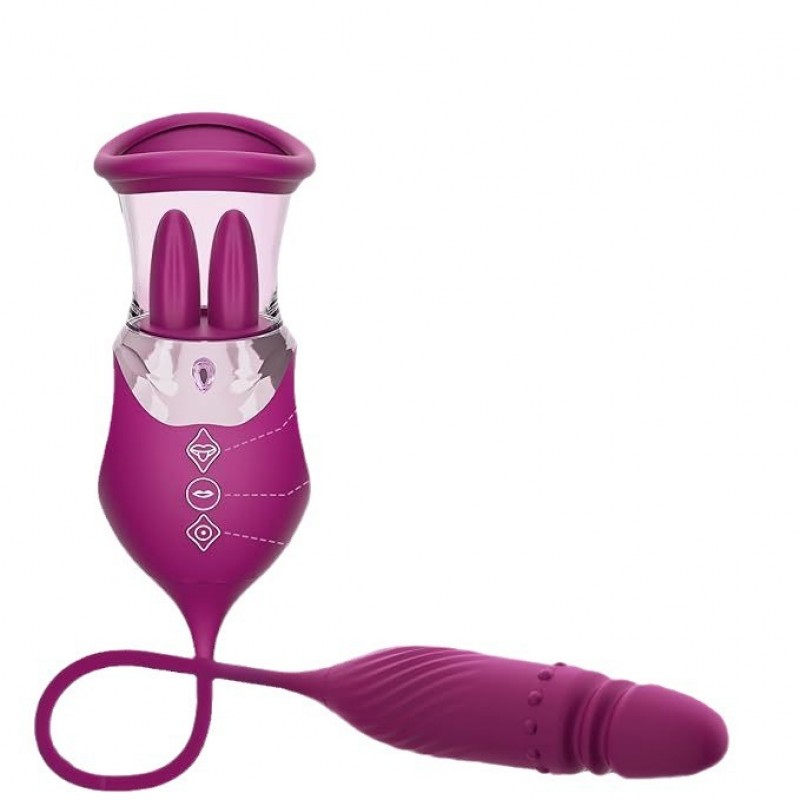 Rose Licking Sucker Vibrator with Thrusting Dildo G-spot Targeting