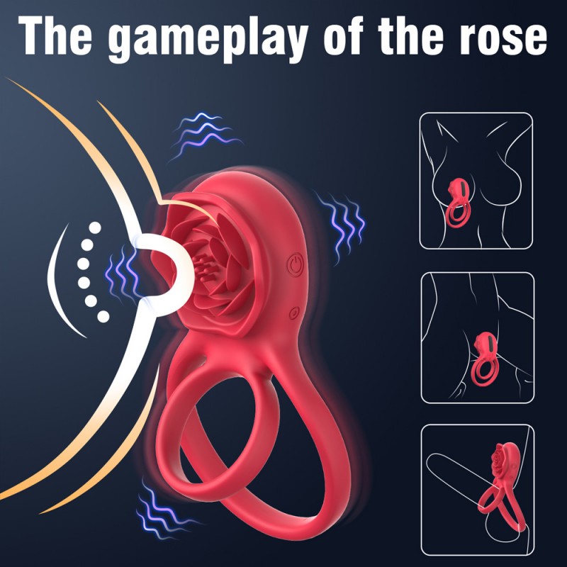 Vibrating Cock Ring Rose Vibrator Clitoral Stimulator for Couples2