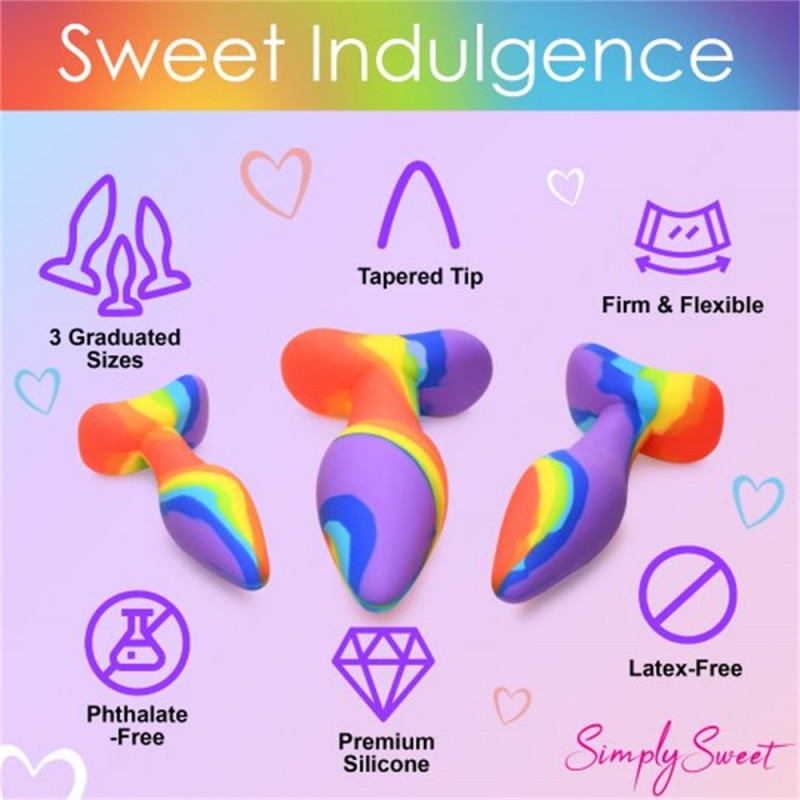 Simply Sweet Rainbow Silicone Butt Plug Set