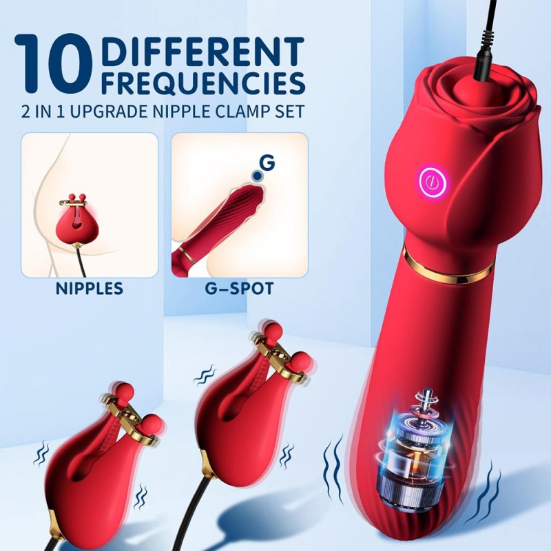 Rose Vibrator With Nipple Clamps Stimulator 2 In 1 Sex Toys For Women