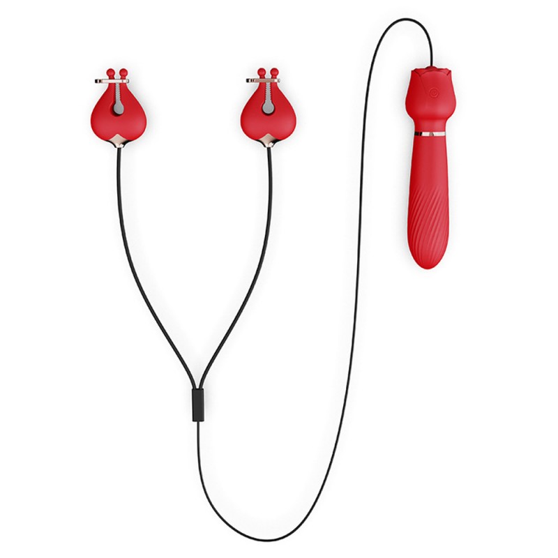 Rose Vibrator With Nipple Clamps Stimulator 2 In 1 Sex Toys For Women