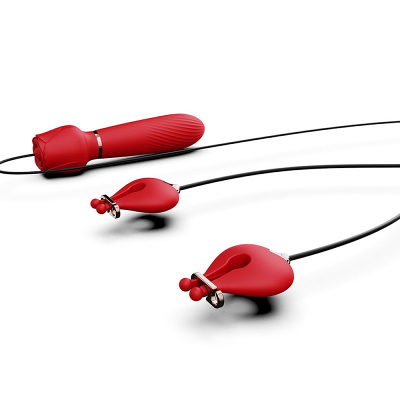 Rose Vibrator With Nipple Clamps Stimulator 2 In 1 Sex Toys For Women