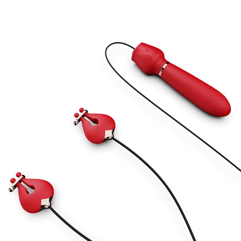 Rose Vibrator With Nipple Clamps Stimulator 2 In 1 Sex Toys For Women