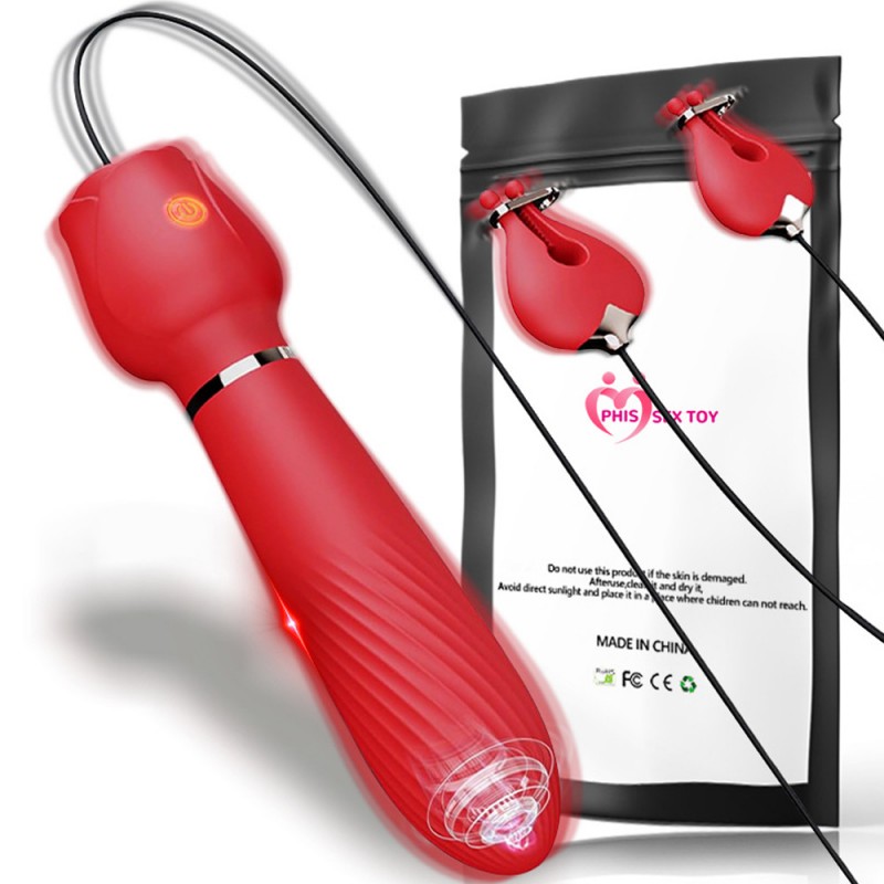 Rose Vibrator With Nipple Clamps Stimulator 2 In 1 Sex Toys For Women