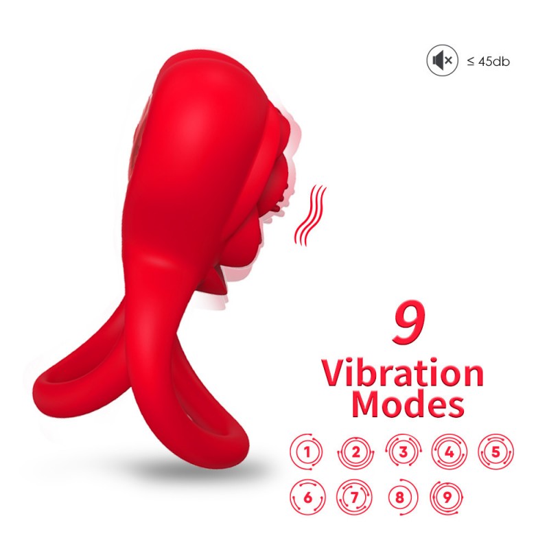 Vibrating Cock Ring with Rose Clitoral Stimulator Couples Vibrator2