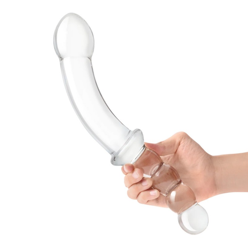 Gläs Girthy Double Sided Dong With Anal Bead Grip Handle