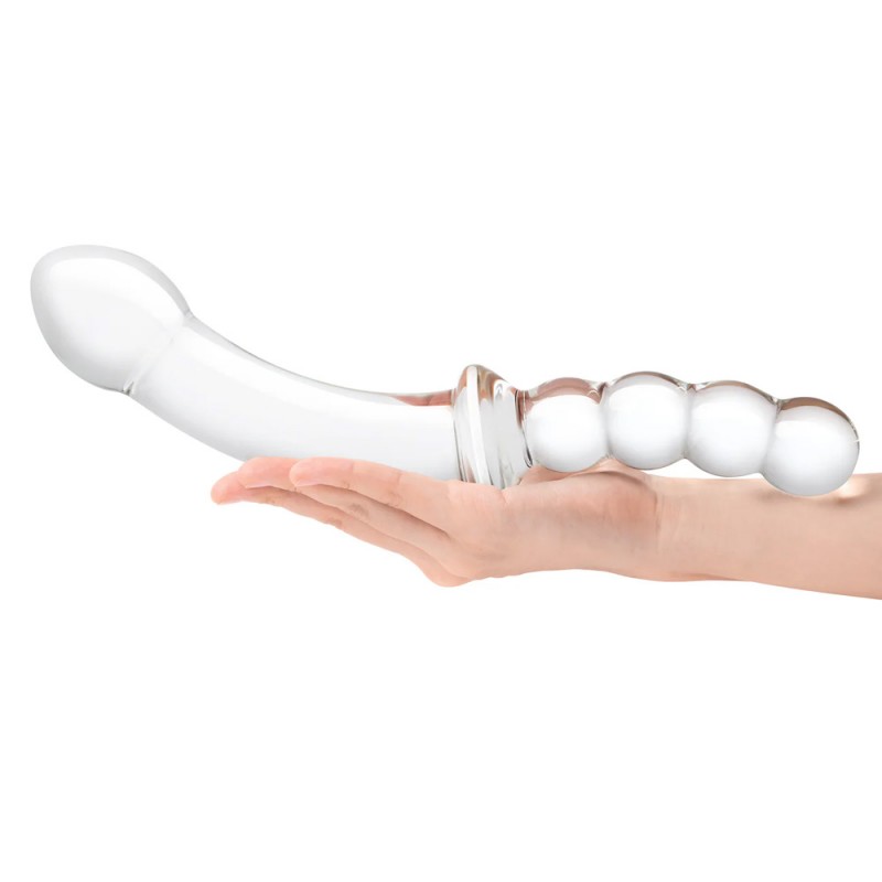 Gläs Girthy Double Sided Dong With Anal Bead Grip Handle