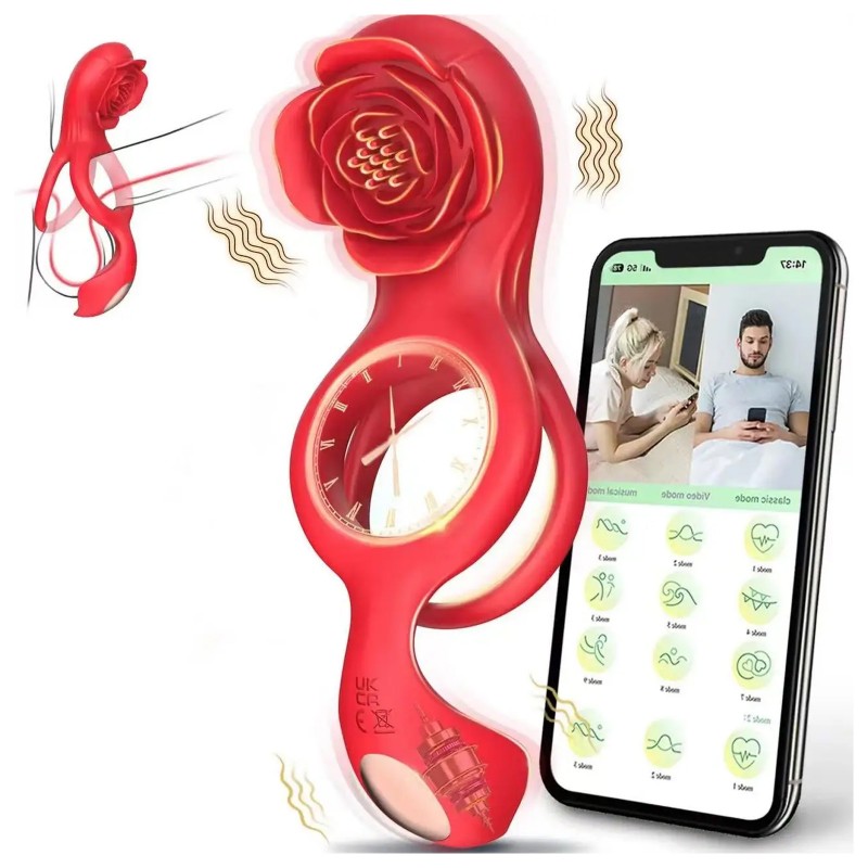 Vibrating Rose Cock Ring With Clit Stimulators APP Controls