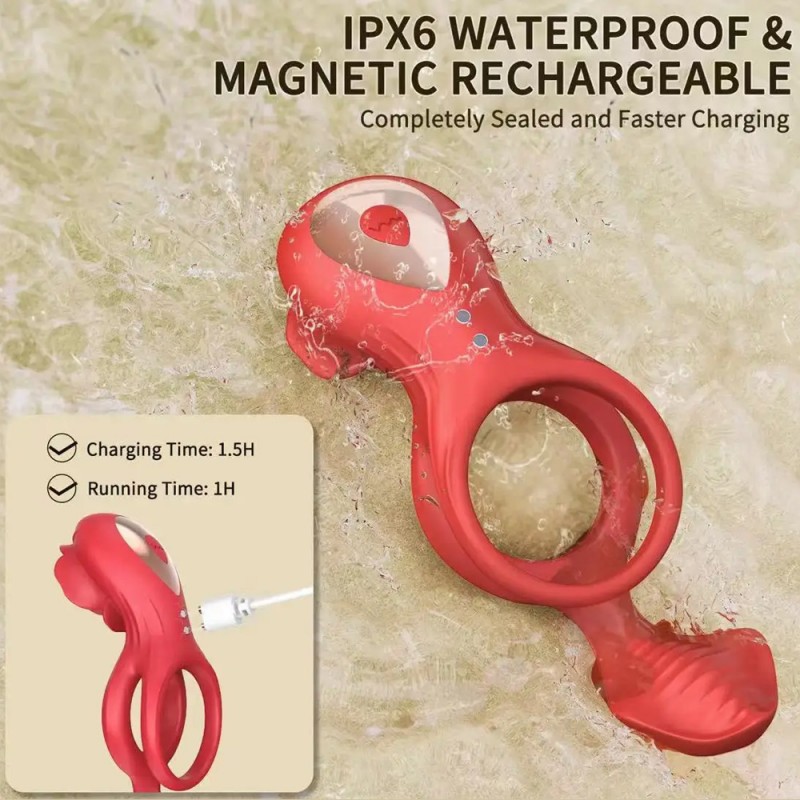 Vibrating Rose Cock Ring With Clit Stimulators APP Controls