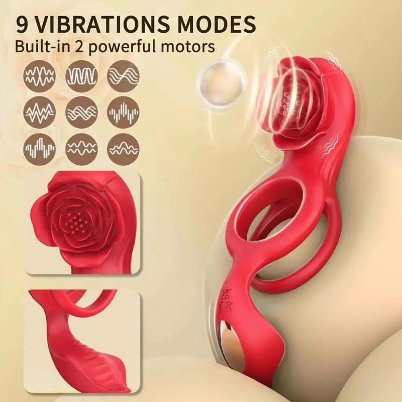 Vibrating Rose Cock Ring With Clit Stimulators APP Controls