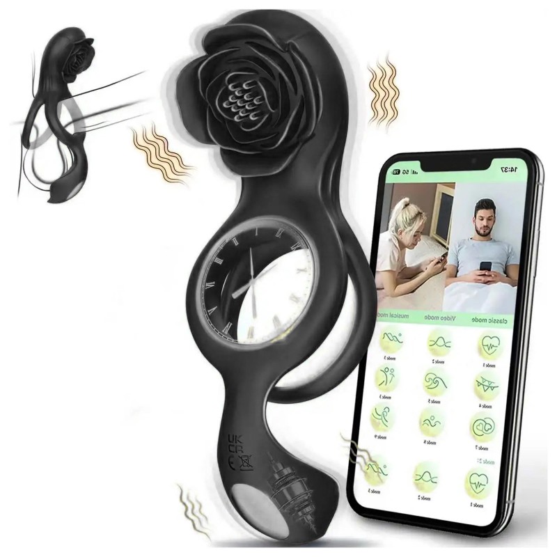 Vibrating Rose Cock Ring With Clit Stimulators APP Controls