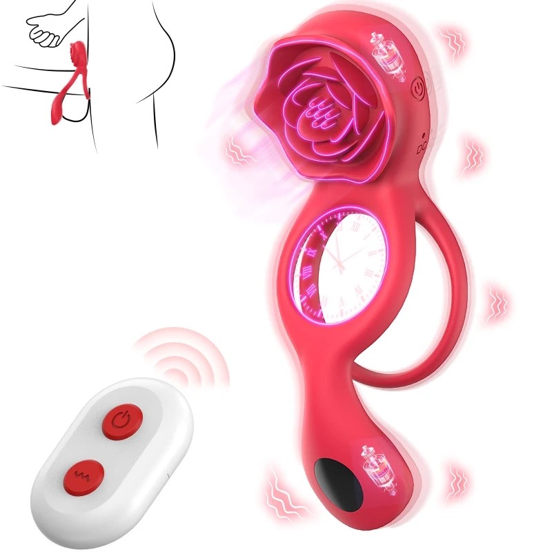 Vibrating Rose Cock Ring With Clit Stimulators APP Controls