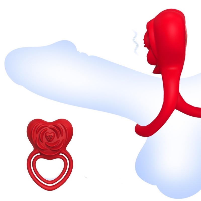 Vibrating Cock Ring with Rose Clitoral Stimulator Couples Vibrator