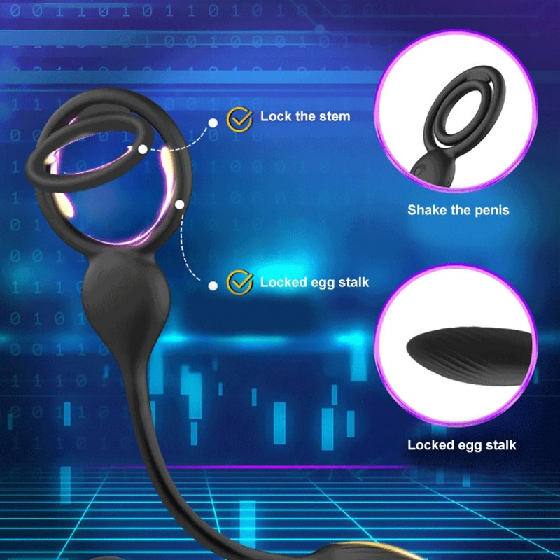 Vibrating Cock Ring Balls Massager Butt Plug Locking Couple Vibe