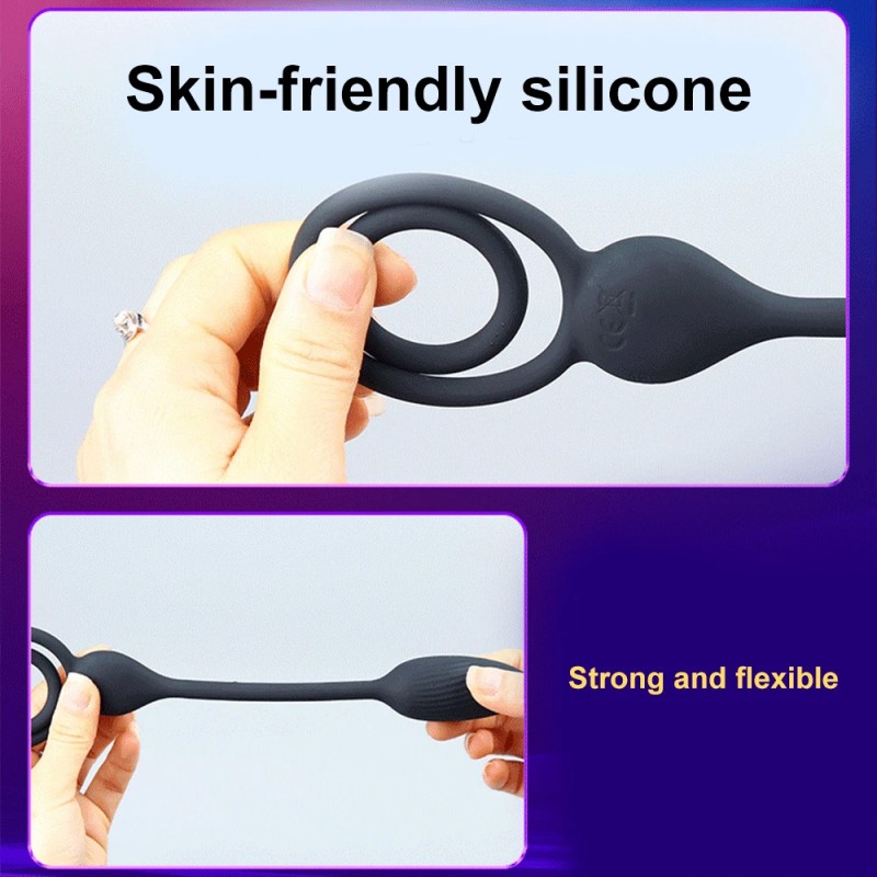 Vibrating Cock Ring Balls Massager Butt Plug Locking Couple Vibe