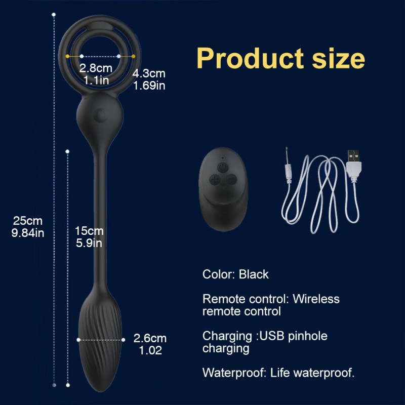 Vibrating Cock Ring Balls Massager Butt Plug Locking Couple Vibe