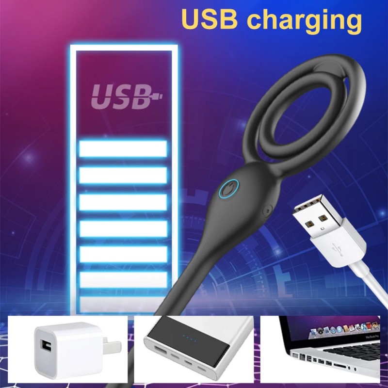 Vibrating Cock Ring Balls Massager Butt Plug Locking Couple Vibe