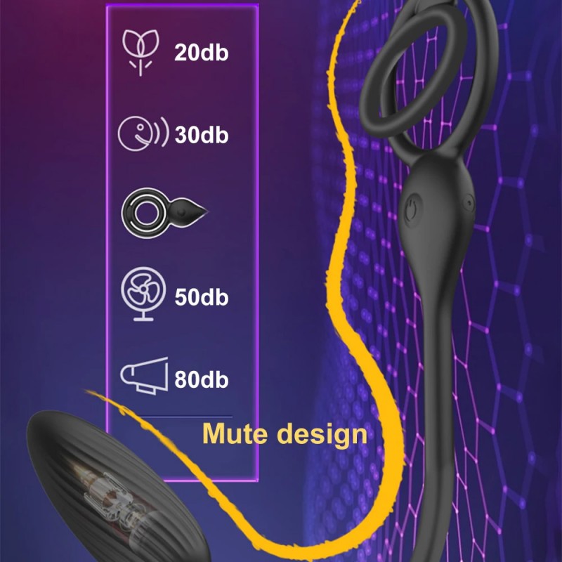 Vibrating Cock Ring Balls Massager Butt Plug Locking Couple Vibe