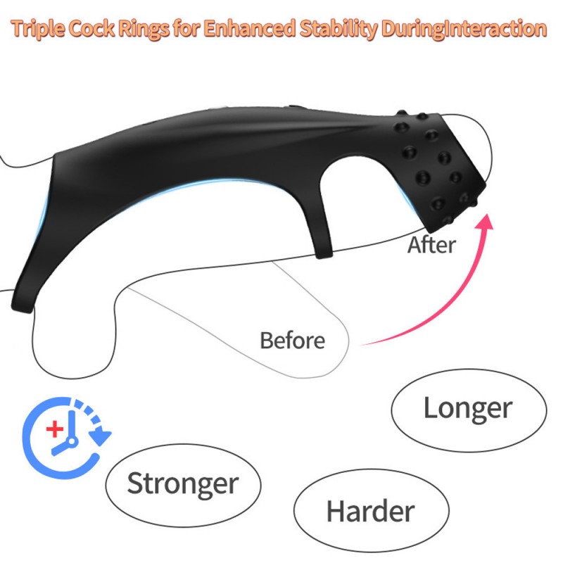 Vibrating Triple Cock Ring Couples Vibrator with Remote Control6