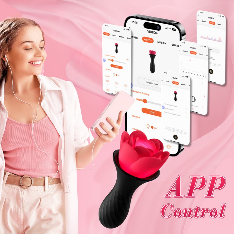 Vibrating Butt Plug Light Up Rose Vibrator with App Control4