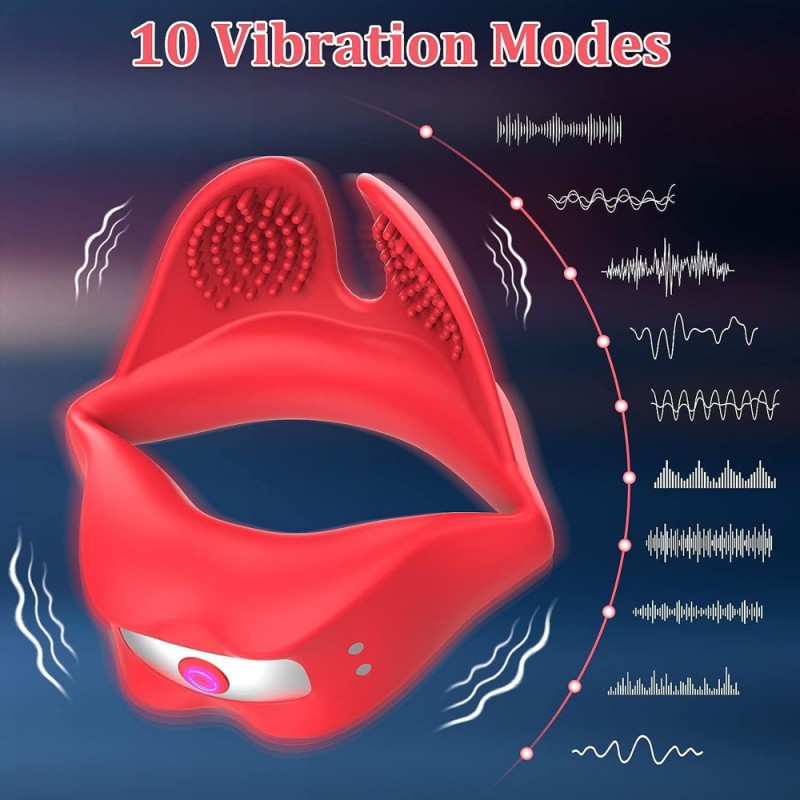 Red Lips Vibrating Cock Ring Silicone Male Penis Ring