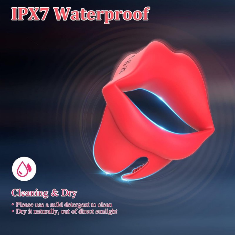 Red Lips Vibrating Cock Ring Silicone Male Penis Ring