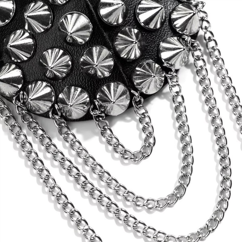 Punk Leather Nipple Cover with Metal Chain Tassel Breast Stickers