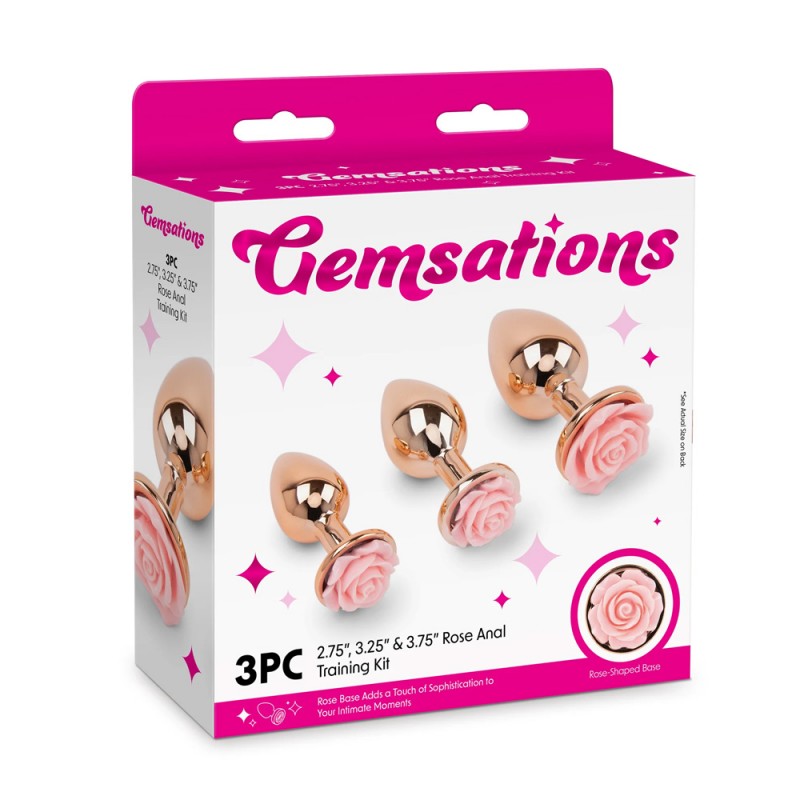 Rose Anal Training Kit - 3 Sizes Metal Butt Plugs5