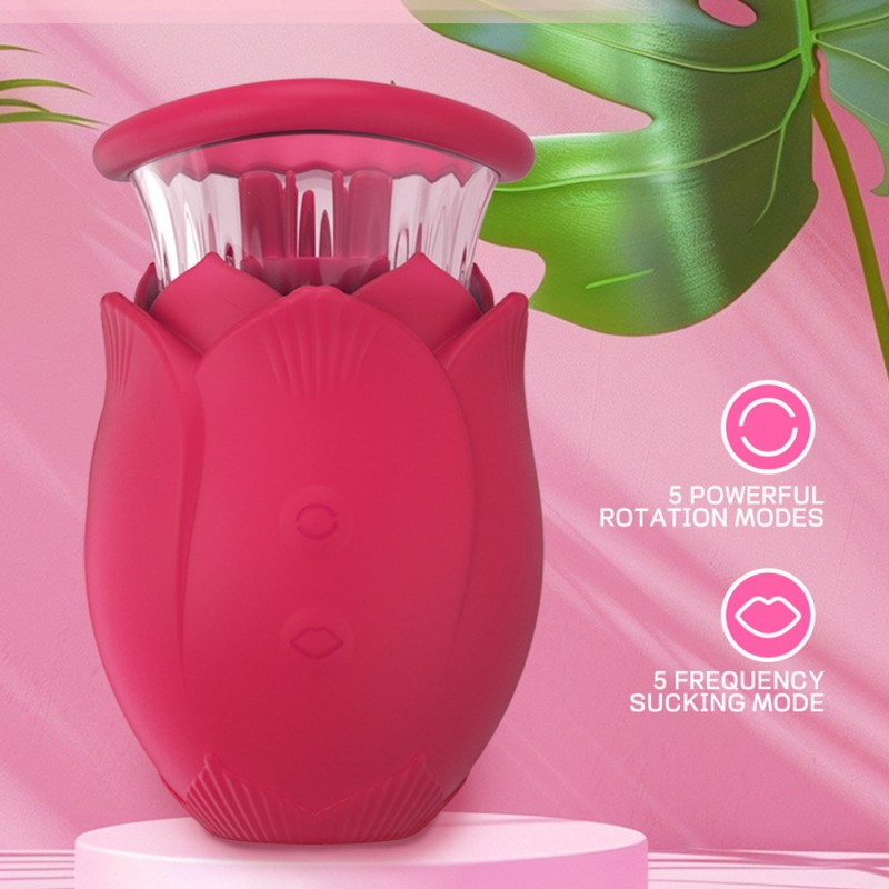 Rotating & Sucking Clit Nipple Stimulator Rose Vibrator