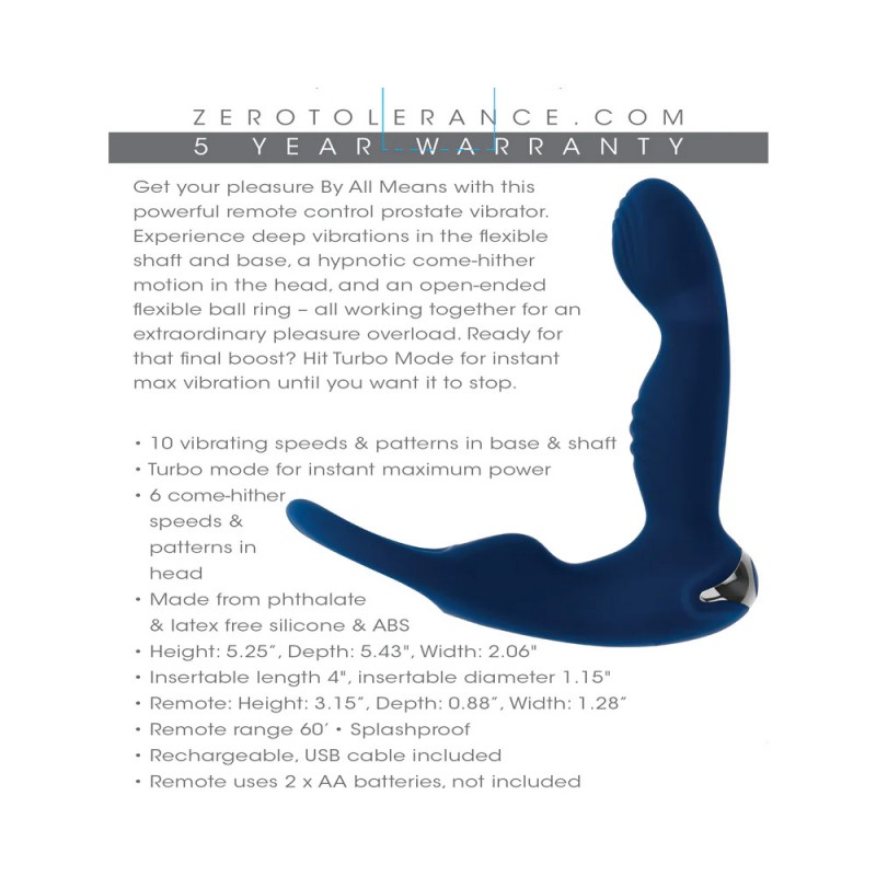 Zero Tolerance By All Means Vibrating Prostate Vibrator With Remote