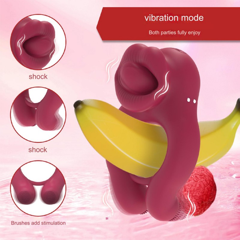 2 in 1 Couples Vibrator - Vibrating Cock Ring & Tongue Licking Clit Stimulator3