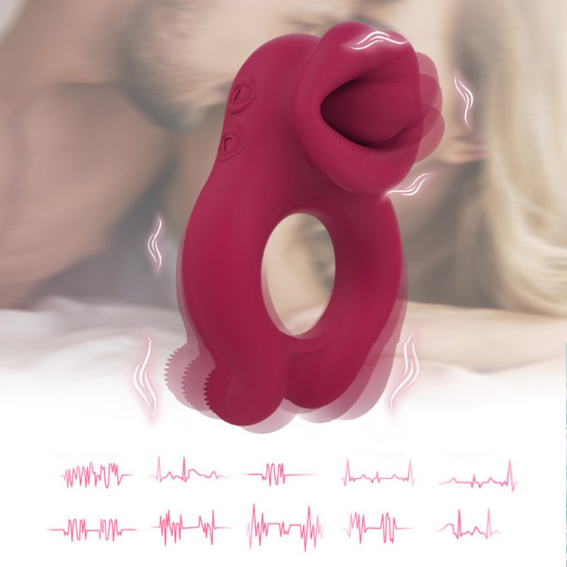 2 in 1 Couples Vibrator - Vibrating Cock Ring & Tongue Licking Clit Stimulator4