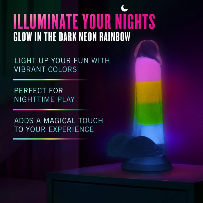 Neo Elite Glow-in-the-Dark Rainbow Rave 6.5 in Dual Density Dildo