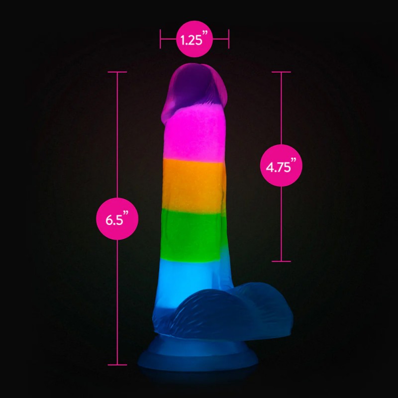 Neo Elite Glow-in-the-Dark Rainbow Rave 6.5 in Dual Density Dildo