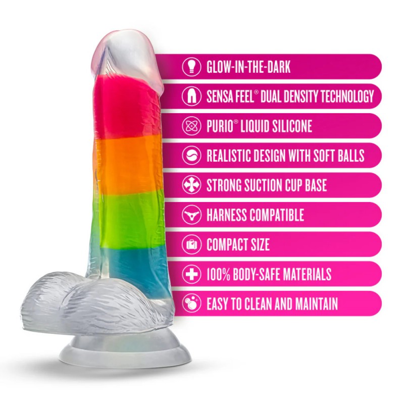 Neo Elite Glow-in-the-Dark Rainbow Rave 6.5 in Dual Density Dildo