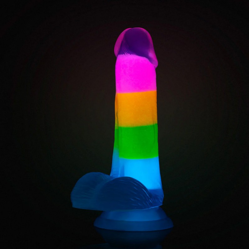 Neo Elite Glow-in-the-Dark Rainbow Rave 6.5 in Dual Density Dildo