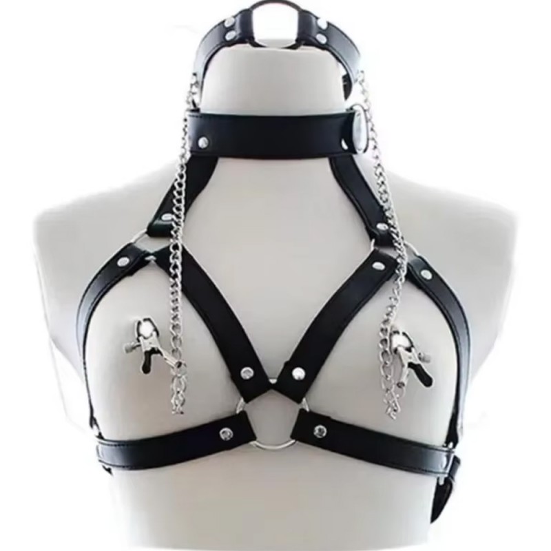 Nipple Clamp SM Chest Harness Breast Clamp Neck Collar