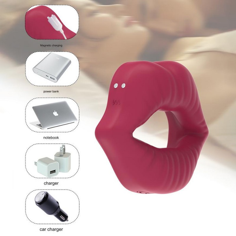 Red Lips Cock Ring Penis Vibrator Adult Toys for Erection Enhancing