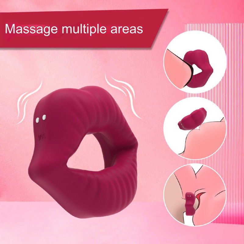 Red Lips Cock Ring Penis Vibrator Adult Toys for Erection Enhancing