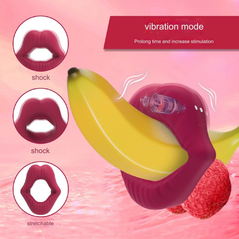 Red Lips Cock Ring Penis Vibrator Adult Toys for Erection Enhancing