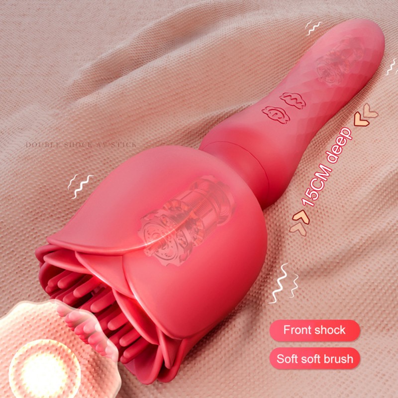 3 in 1 Double Ended 360° Rose Head Clit Stimulator G-spot Vibrator3 in 1 Double Ended 360° Rose Head Clit Stimulator G-spot Vibr