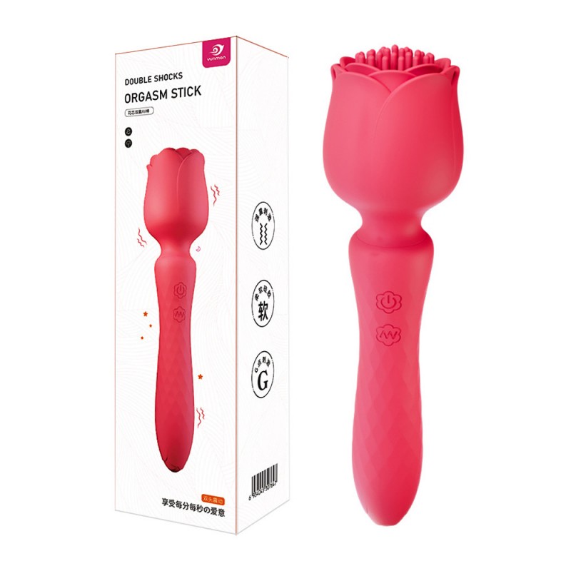 3 in 1 Double Ended 360° Rose Head Clit Stimulator G-spot Vibrator6