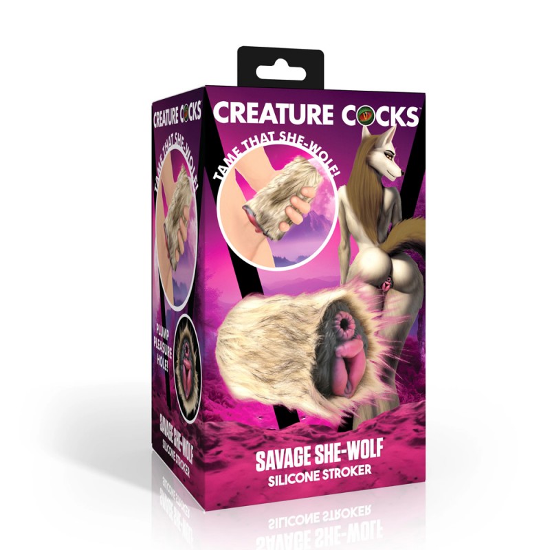 Savage She-Wolf Dual Ended Male Stroker with Removable Fur5