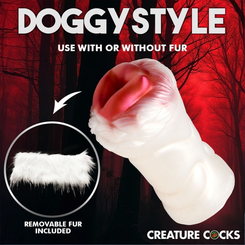 Snow She-Wolf Fantasy Penis Stroker with Detachable Fur2