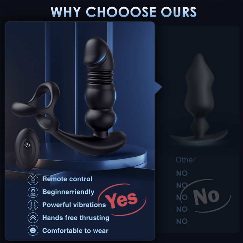 Thrusting & Vibrating Prostate Massager Cock Ring with Remote Control5