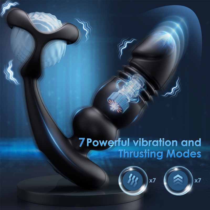 Thrusting & Vibrating Prostate Massager Cock Ring with Remote Control