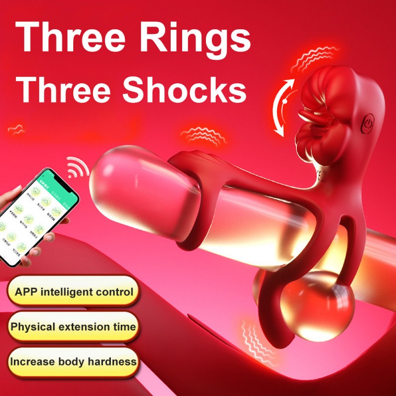 Vibrating Cock Ring Tongue Licking Clit Vibrator with App Control for Couples1