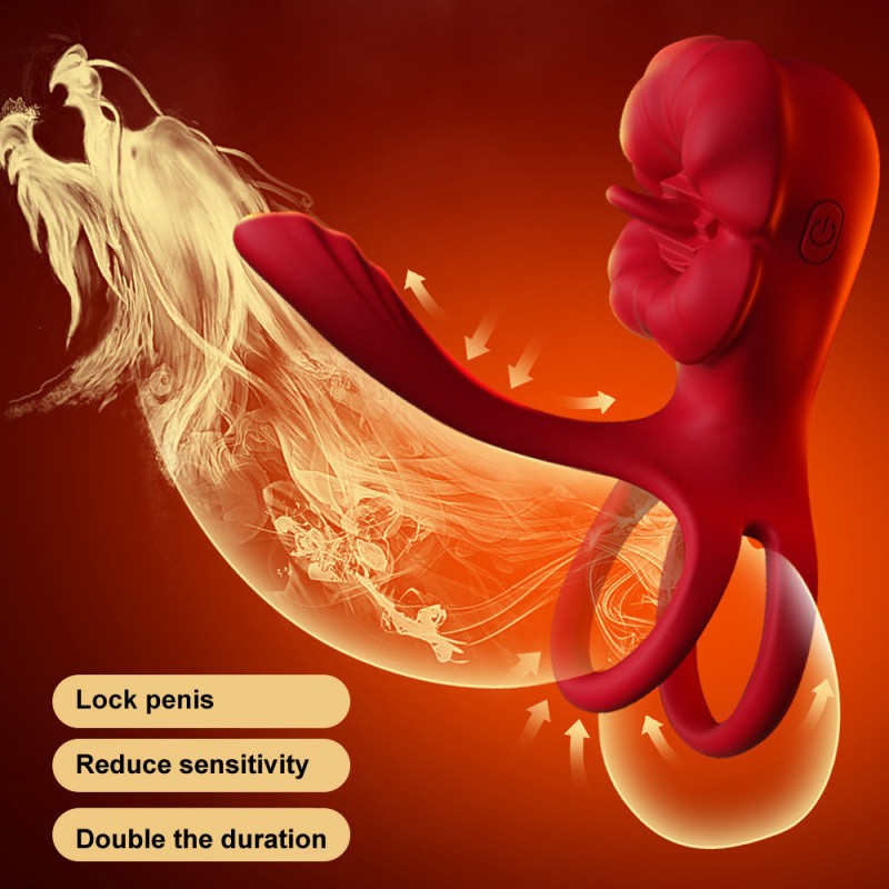 Vibrating Cock Ring Tongue Licking Clit Vibrator with App Control for Couples3