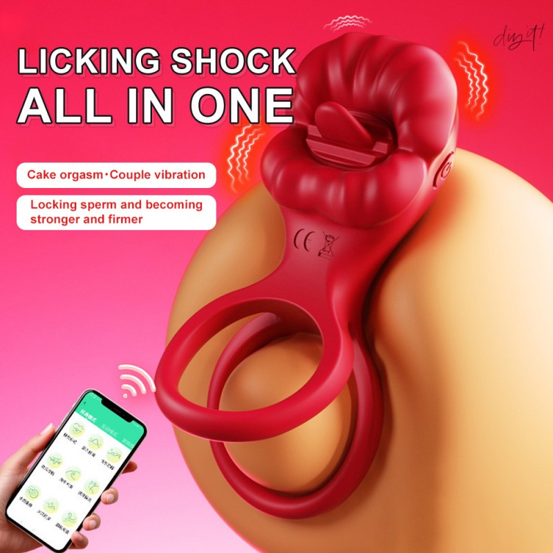 Vibrating Cock Ring Tongue Licking Clit Vibrator with App Control for Couples2