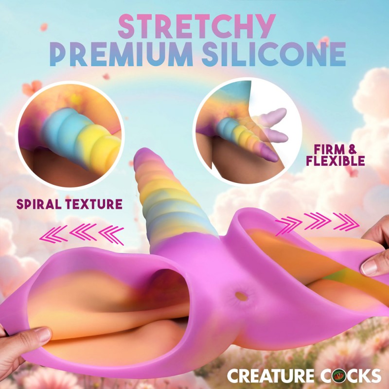 Creature Cocks Unicorn Strap On Dildo stretch silicone and spiral texture